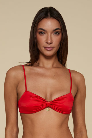 Front pose #1 of Setting Sun Red in Bayside Bandeau Bikini Top