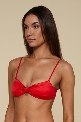 Quarter pose #1 of Setting Sun Red in Bayside Bandeau Bikini Top
