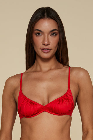 Front pose #1 of Setting Sun Red in Meridian Underwire Bikini Top