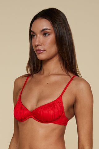 Quarter pose #1 of Setting Sun Red in Meridian Underwire Bikini Top