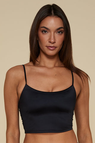 Front pose #1 of Black Depth in the Harbor Crop Top
